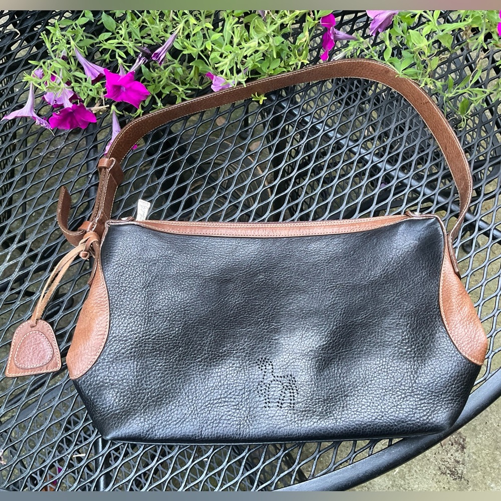Petusco Made In Spain Black & Brown Gold Lining Genuine Leather Bag!